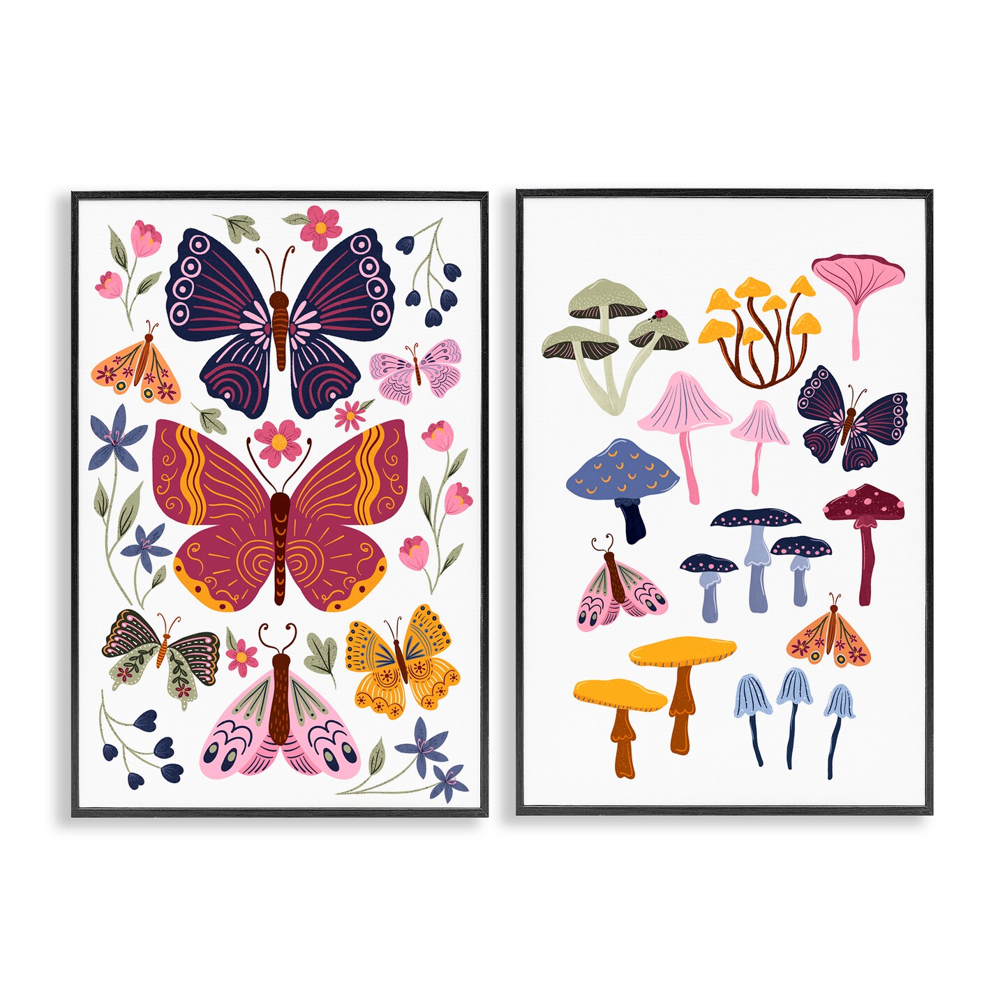 Stupell Industries Butterflies & Delicate Mushrooms 2pc Framed Giclee Set, design by JJ Design House LLC