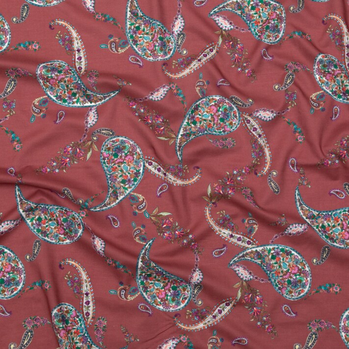 1 Yard Cotton Voile Red Paisley Merry Beyond Measure Print Fabric