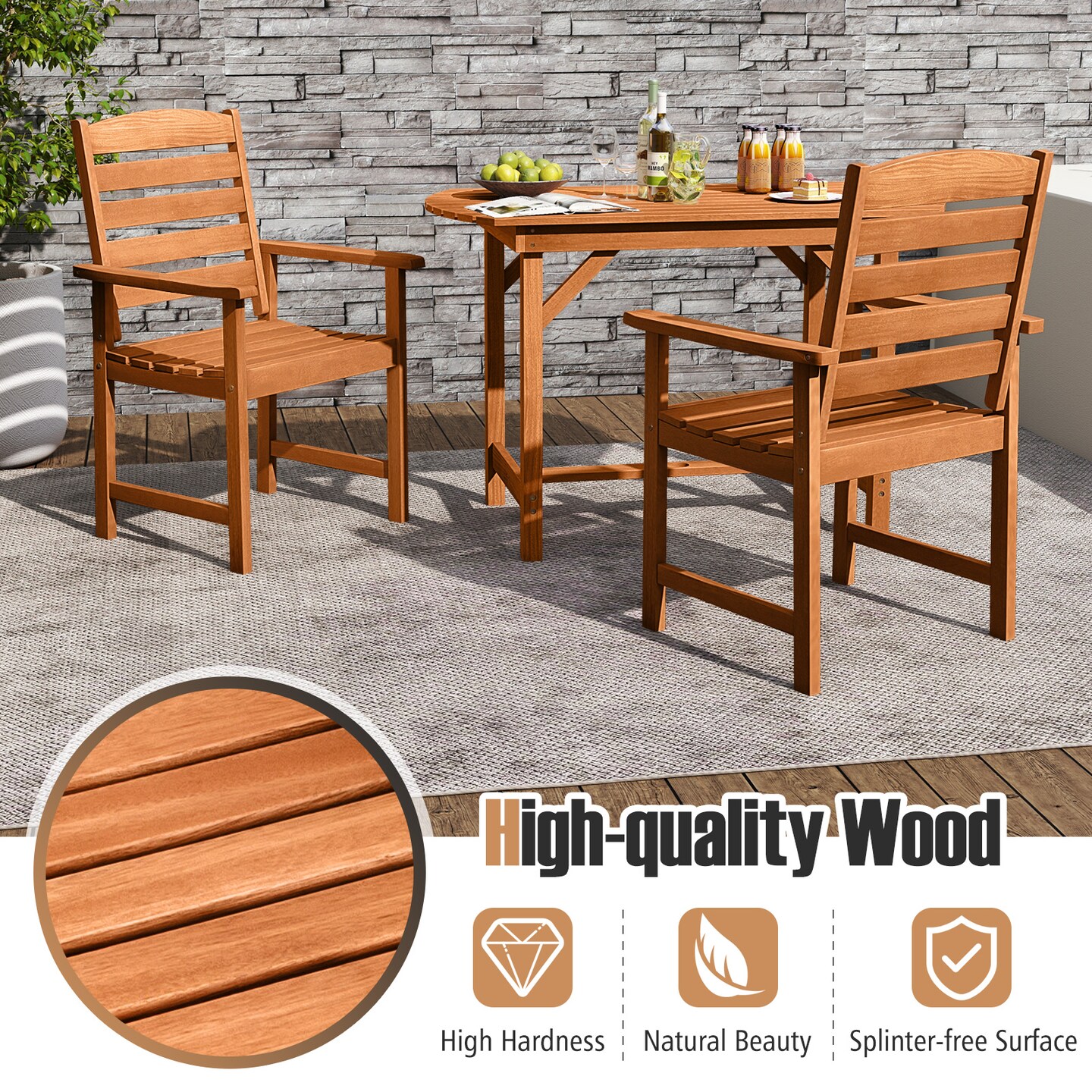7-Piece Patio Dining Set Teak Wood Table and 6 Outdoor Chairs