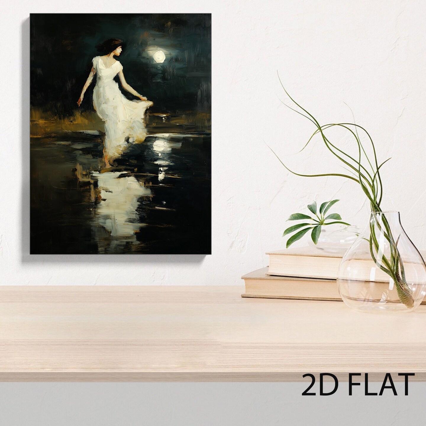 Moonlit Woman Canvas Wall Decor - Premium Pine Frame, Mortise - Tenon Joint & Non - Toxic Water - Based Ink | 8x10 Inches