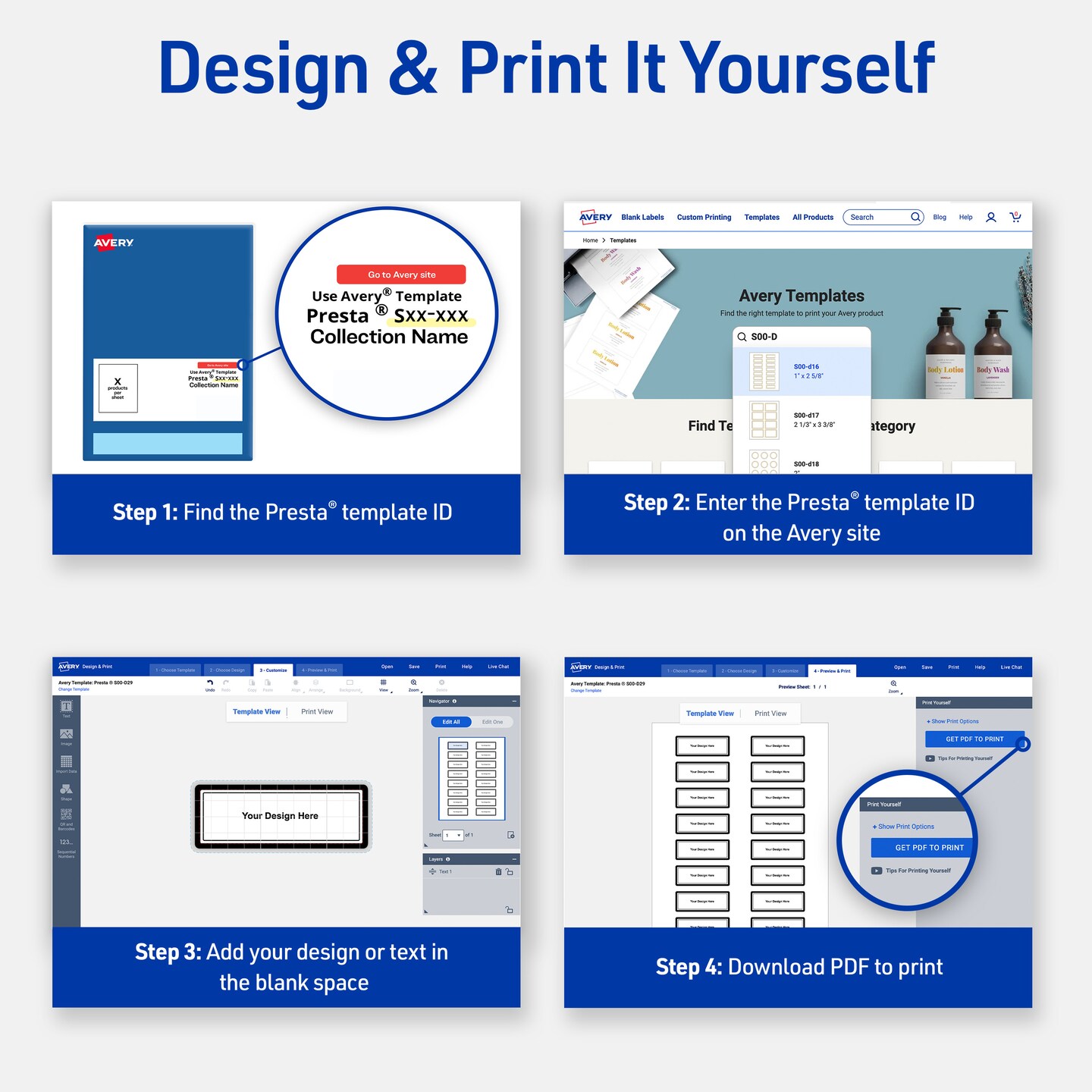 Avery Printable Rectangle Labels, Gold &#x26; Navy Border with Florals, 2&#x22; x 4&#x22;, Glossy White Rectangle Labels, Permanent, Laser/Inkjet, 100ct, Great for Product Labels