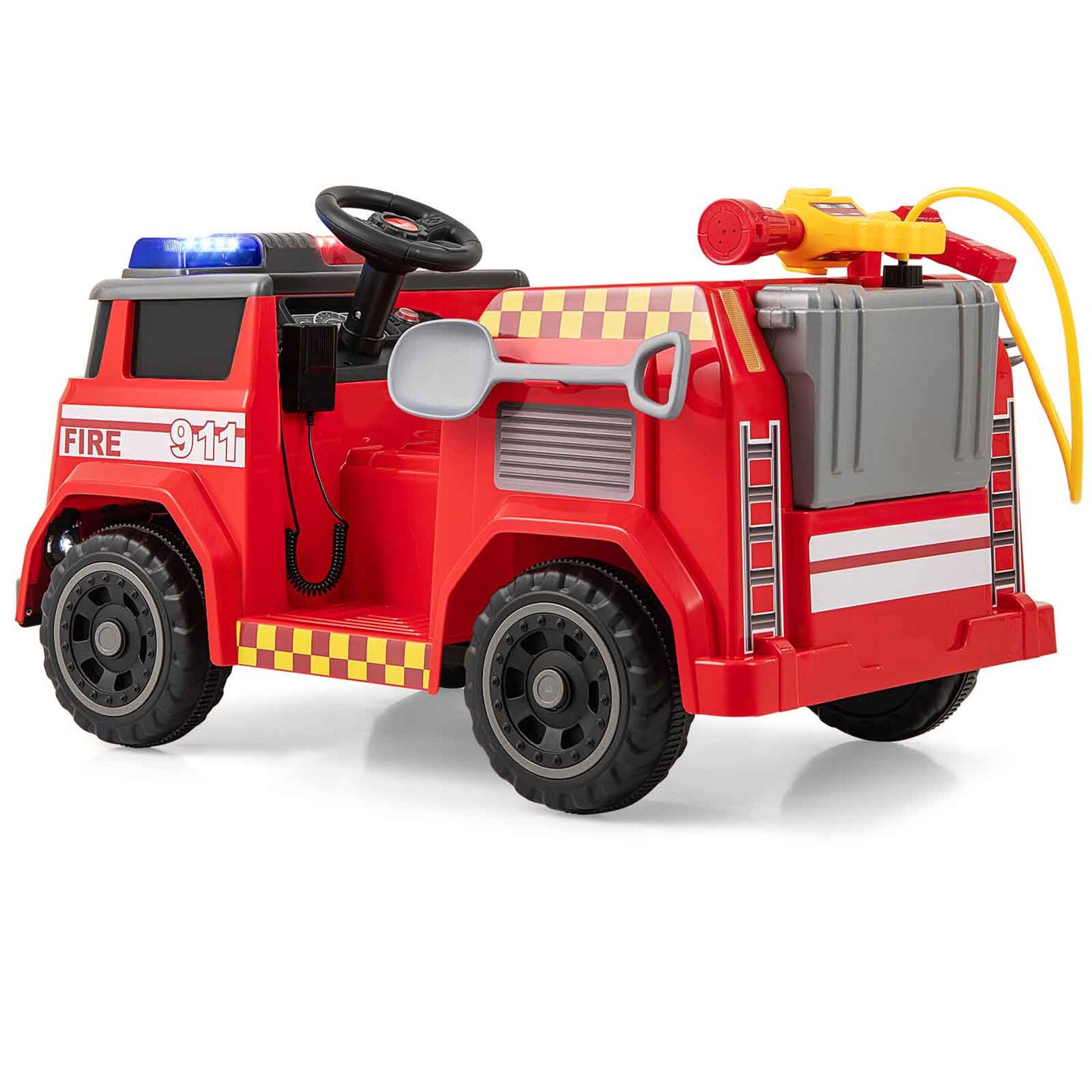 12V Ride on Fire Truck Powered Car with Water Gun and Interphone-Red