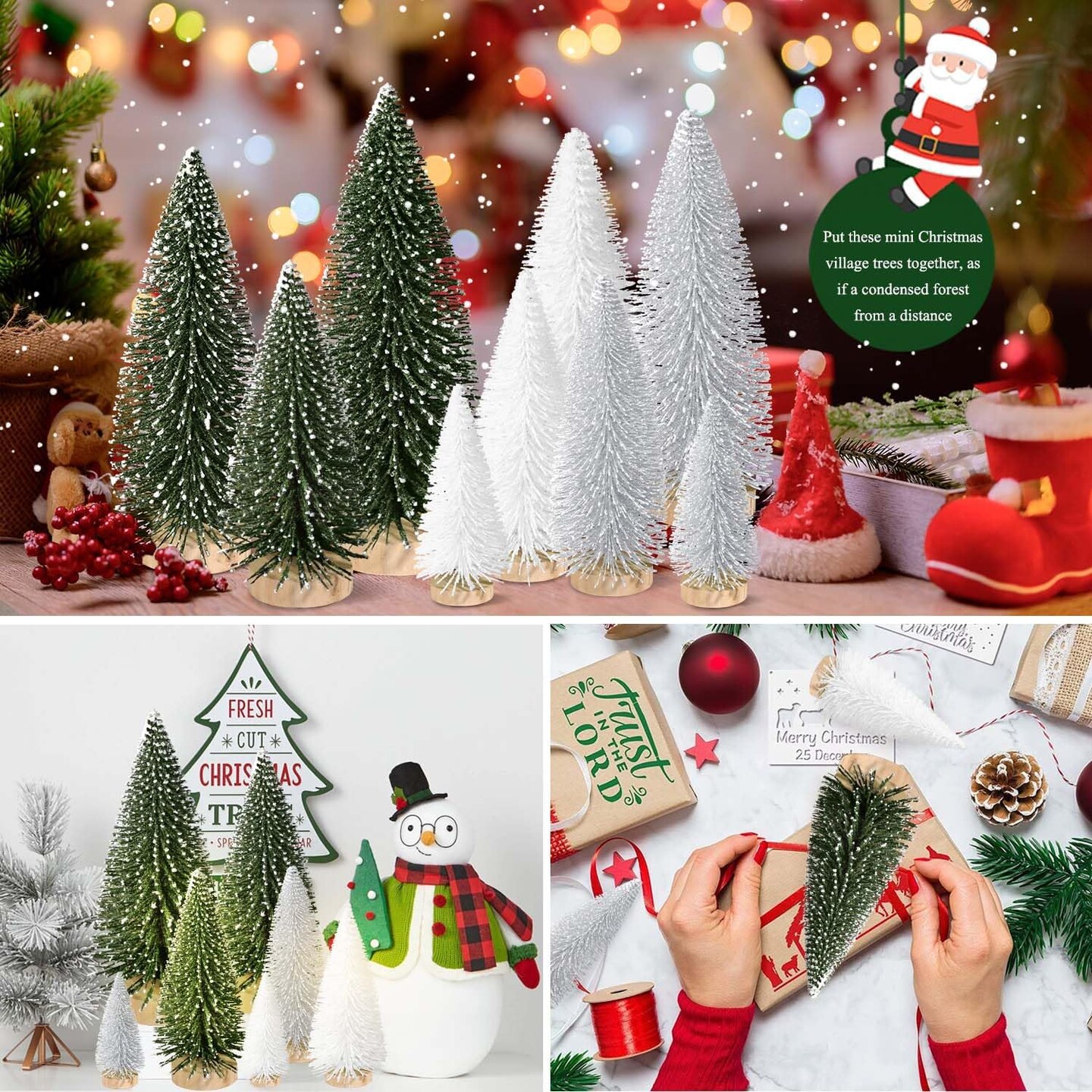 9pcs Mini Christmas Tree Desktop(9pcs Green-silver-white)