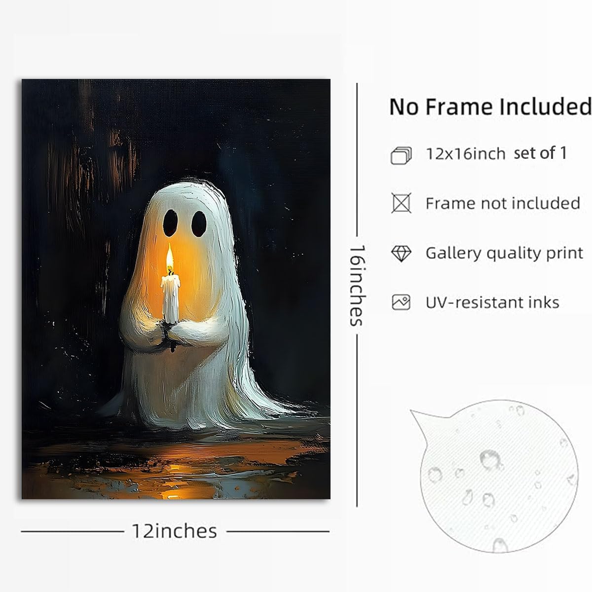 Spooky Halloween Wall Art - 12x16 Inch Poster (Ghost Candle)