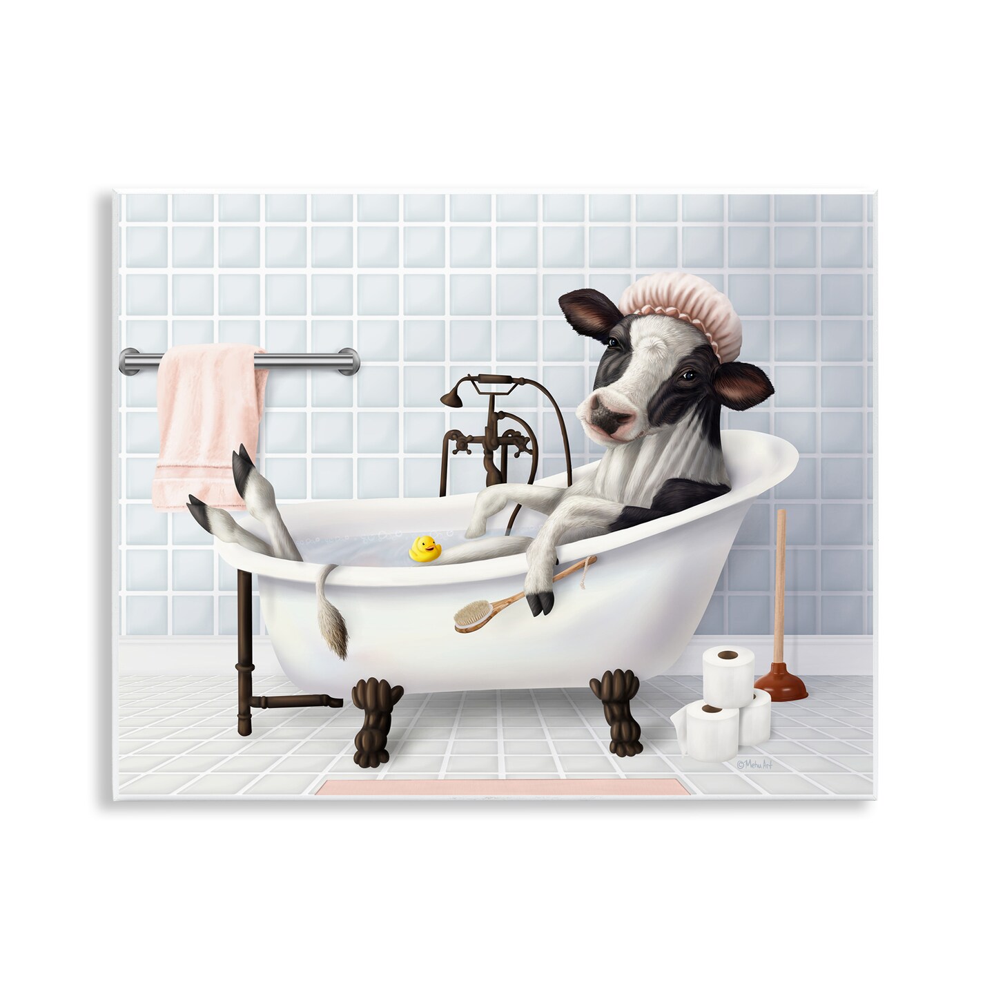 Stupell Industries Cow & Rubber Duck in Bath Wall Plaque, design by Mehu Art