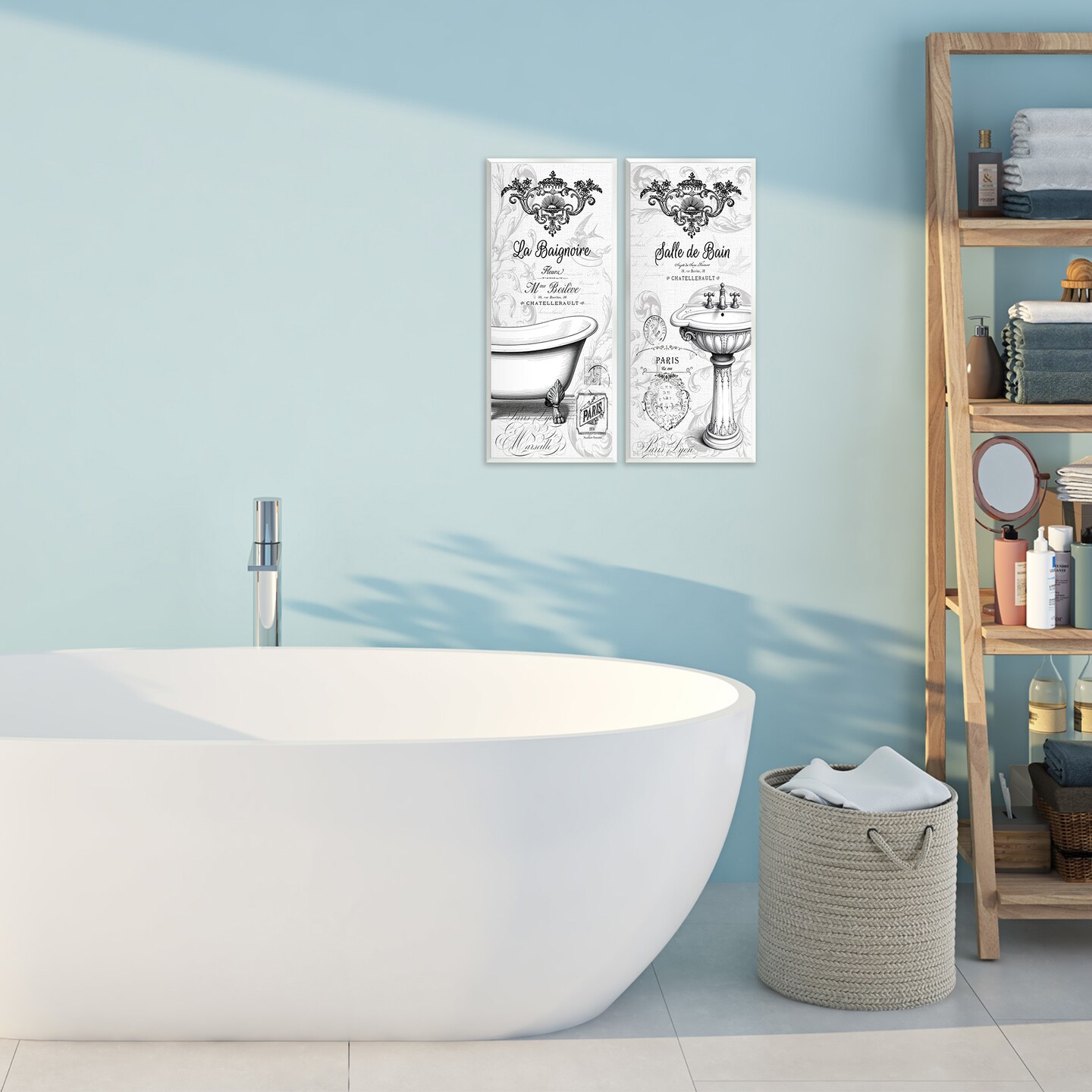 Stupell Industries Antique French Bathroom Motifs 2pc Wall Plaque Set, design by Lettered and Lined