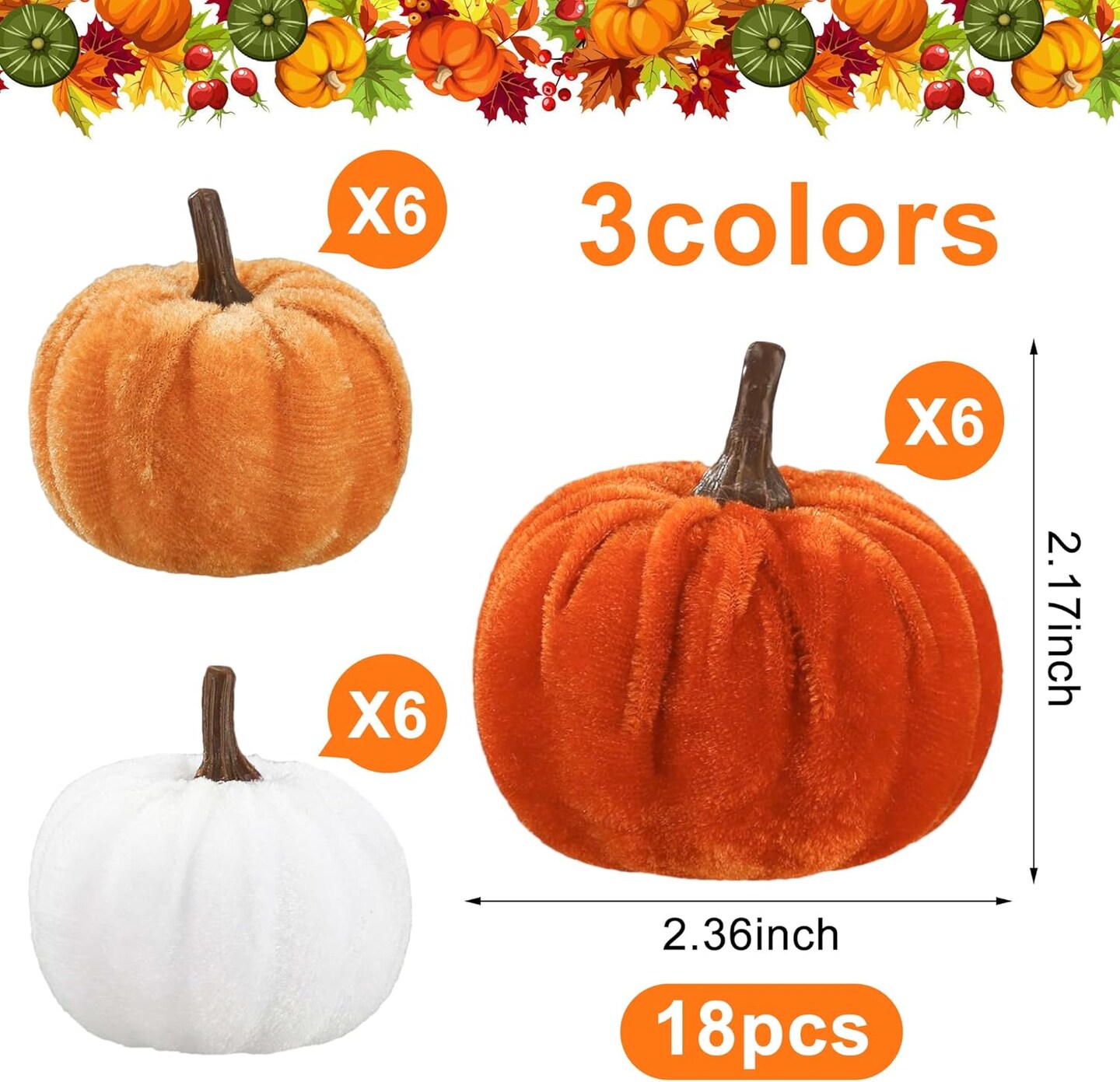 18 Pcs Fall Artificial Velvet Pumpkins Fake Fabric Pumpkin Faux Foam Pumpkins Orange Yellow White Artificial Pumpkin Decorations