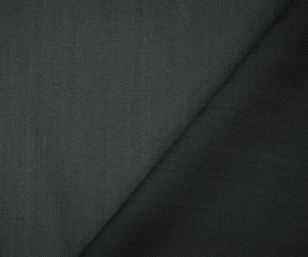 Gray-Black Wool-Polyester Irregular Herringbone Shirting Fabric By the Yard