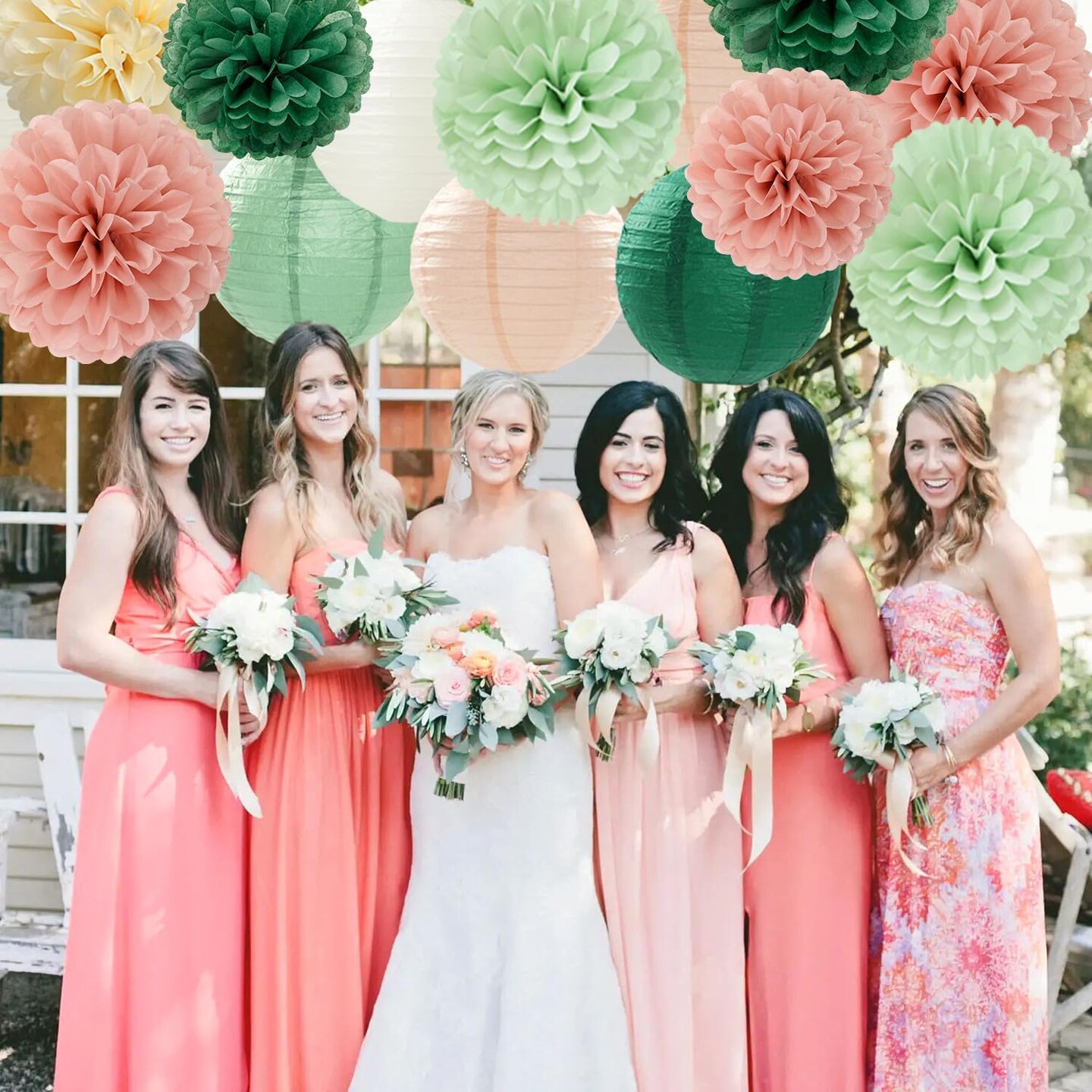 Sage-Green Pink Party-Decorations Paper-Flowers Lanterns(Sage Green Pink)