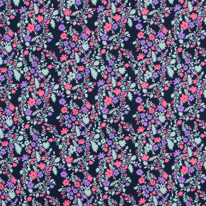 1 Yard Cotton Voile Print Hot Pink Pale Aqua and Black Iris Floral 52" Width