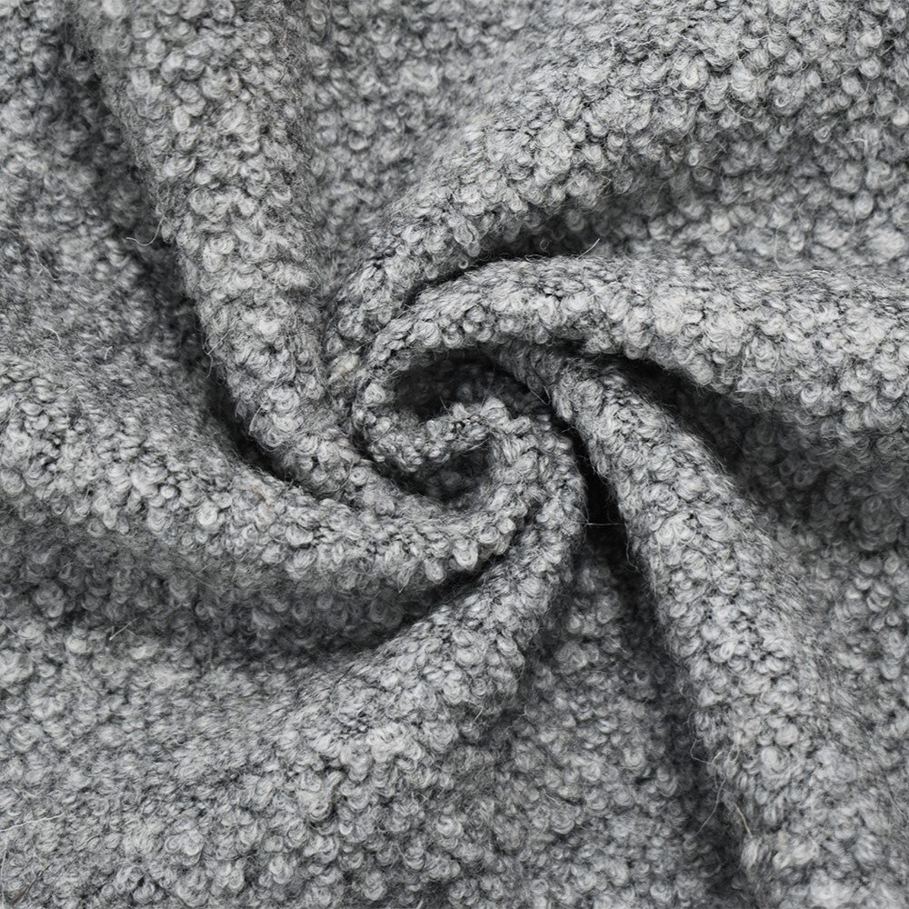 Gray Wool-Poly Boucle Knit Fabric By the Yard