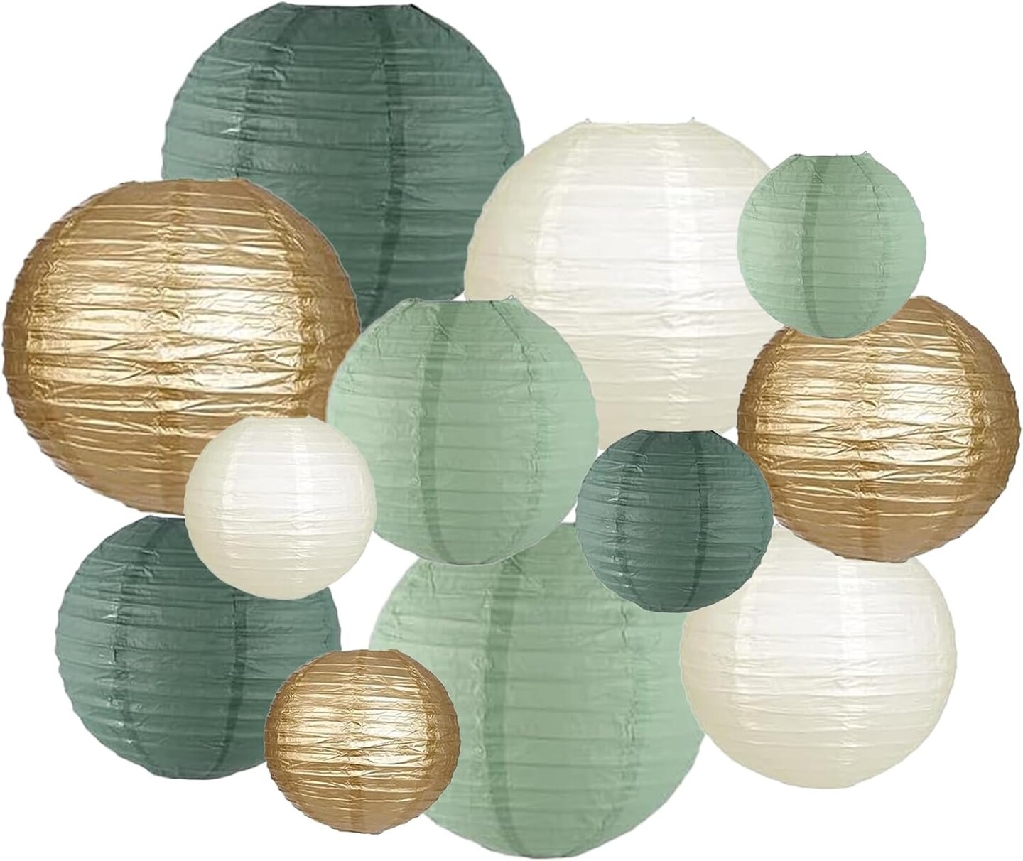 Forest Green Party Hanging Paper Lanterns Decorations(GREEN/CREAM/GOLD)