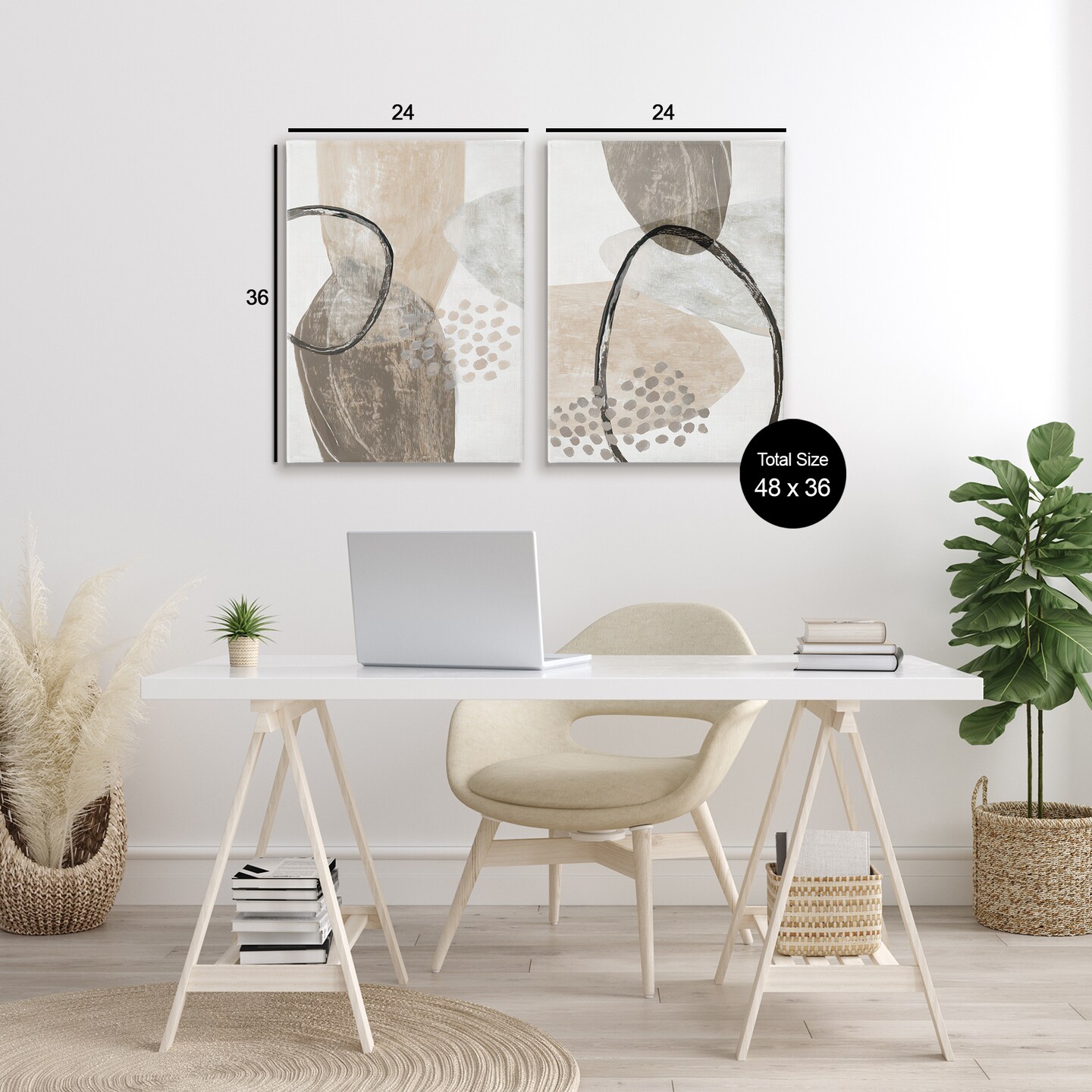 Stupell Industries Neutral Oval Shapes 2pc Canvas Set, design by Hannah Dawson