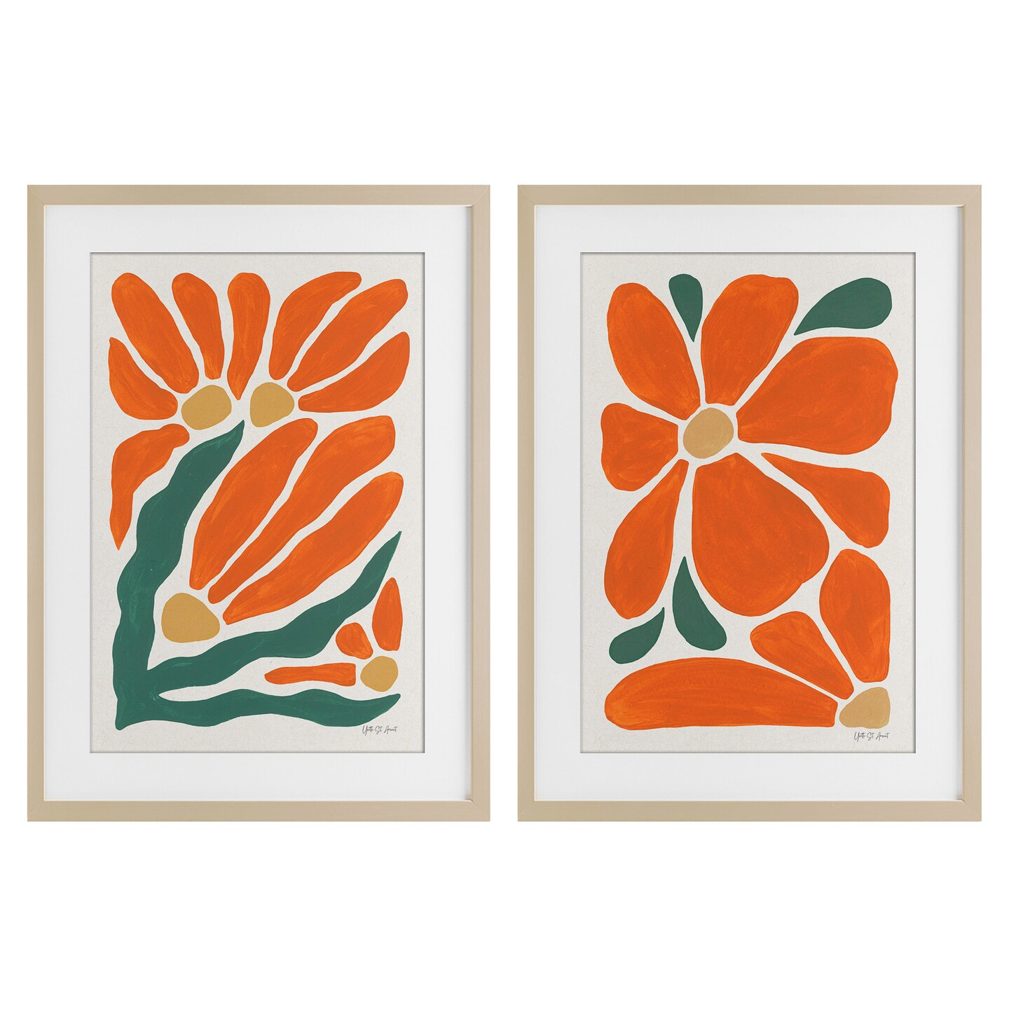 Stupell Industries Midcentury Flower Abstracts 2pc Framed Print Under Glass Set, design by Yvette St. Amant