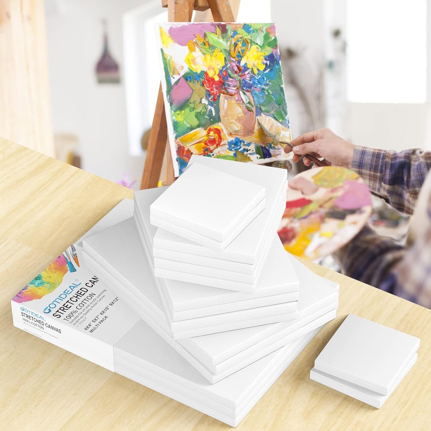 18Pcs Stretched Canvases for Painting Multi Pack 4x4(White)