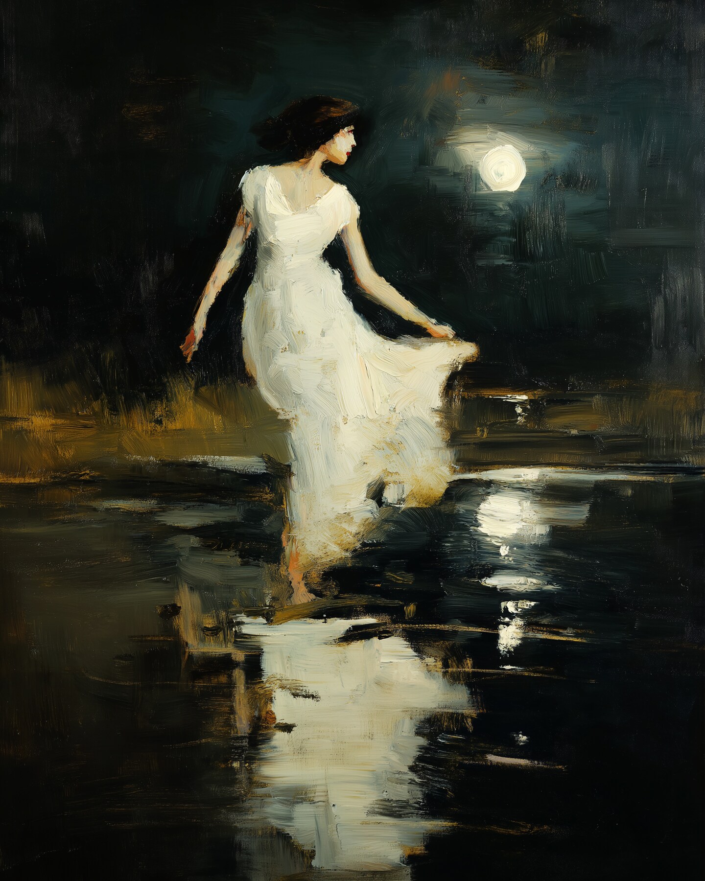 Moonlit Woman Canvas Wall Decor - Premium Pine Frame, Mortise - Tenon Joint & Non - Toxic Water - Based Ink | 8x10 Inches