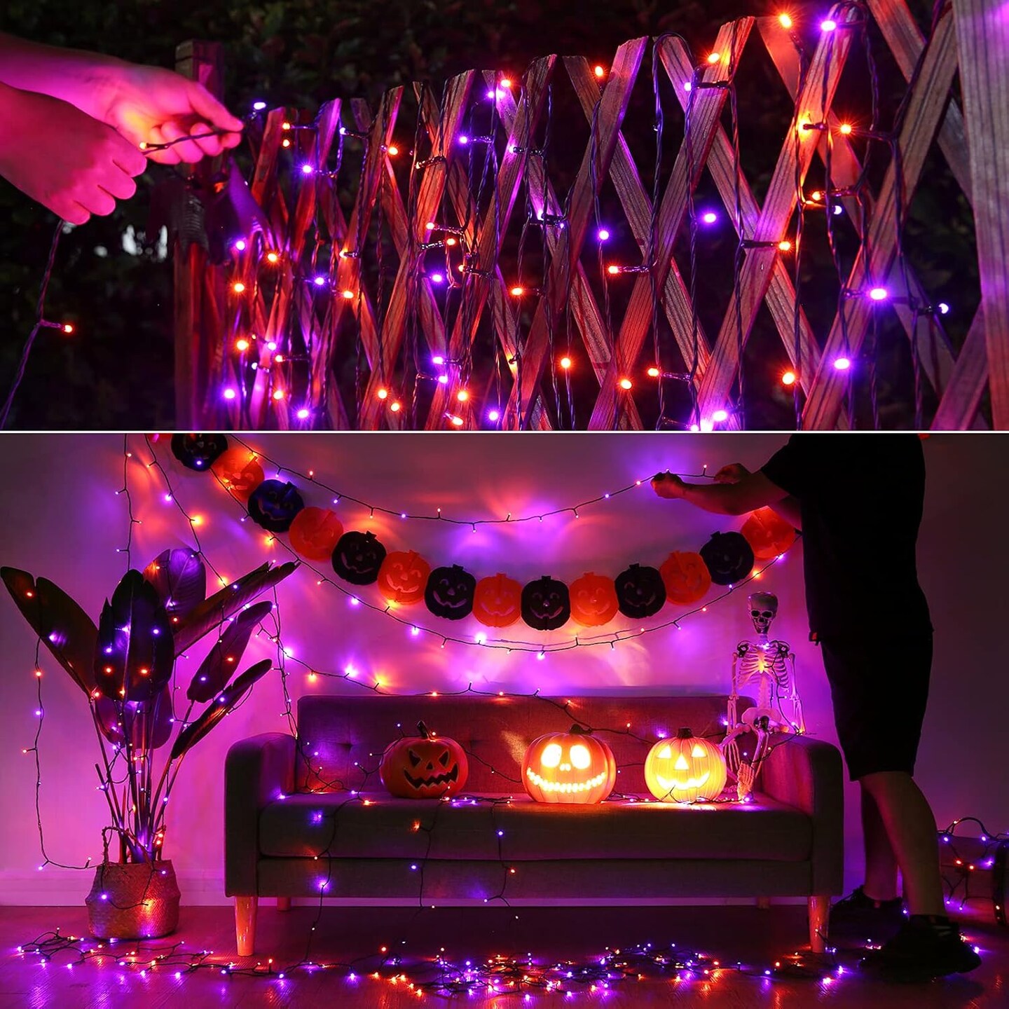 67 ft 200 LED Battery Operated String Lights Waterproof 8 Modes & Auto Timer Mini Lights (Orange+Purple)