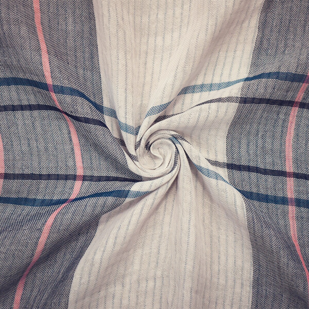 Blue-White-Multi Famous Maker Cotton Plaid Double Gauze Woven Fabric By the Yard