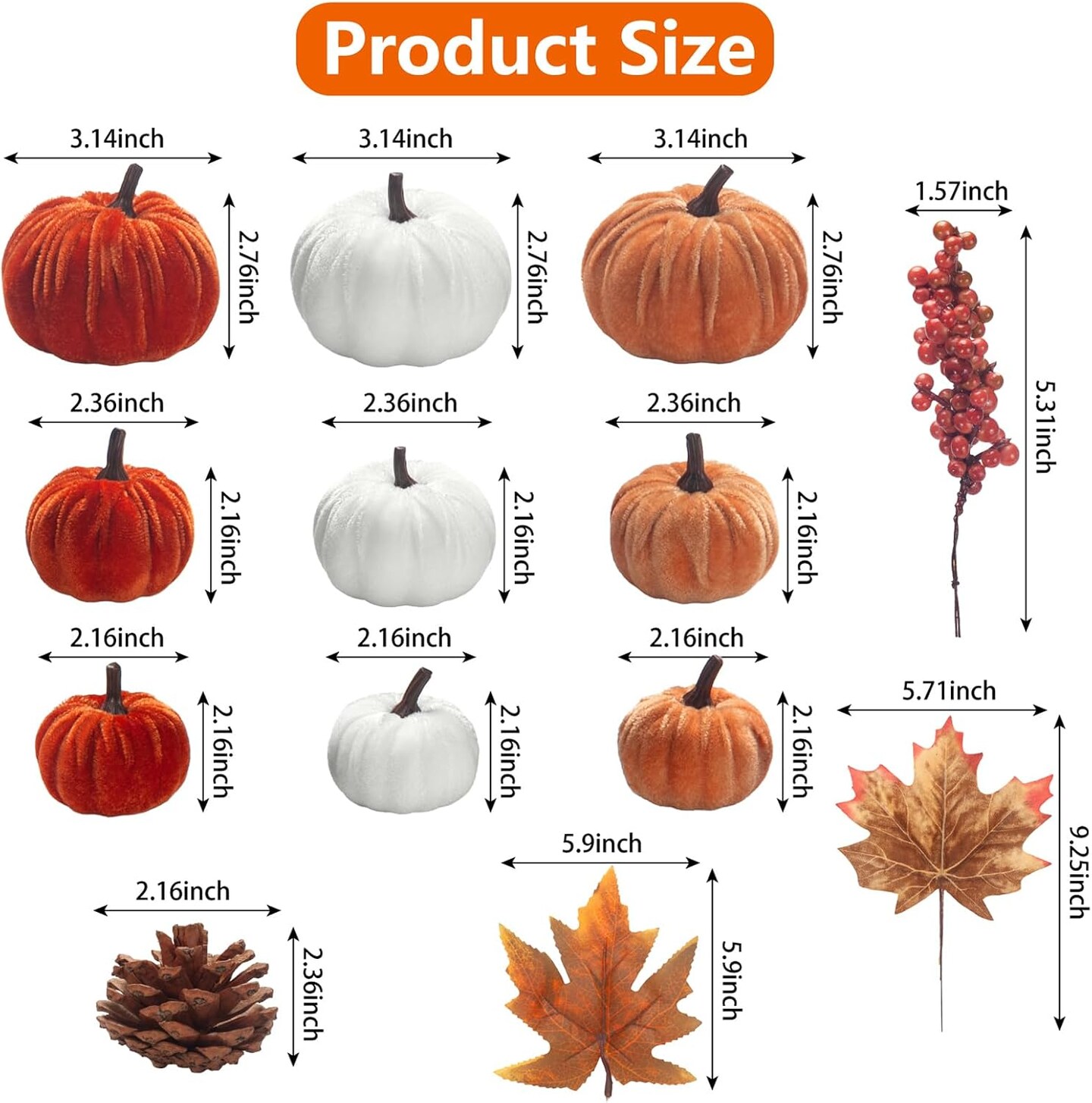 21 PCS Fall Artificial Velvet Pumpkins Set, Fake Fabric Pumpkin Faux Foam Pumpkins, Orange Khaki White Pumpkin Decorations