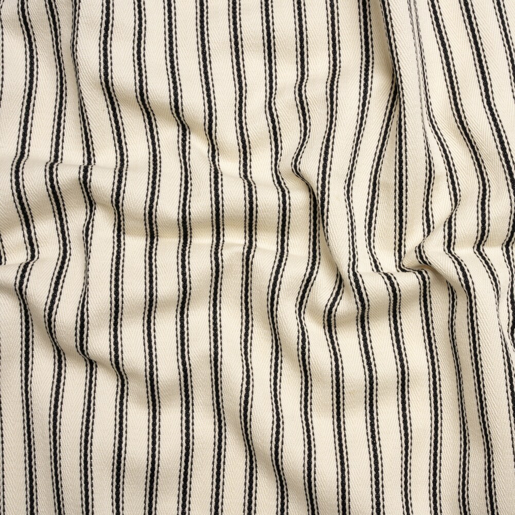 1 Yard Black on White Ticking Stripes Cotton Herringbone Twill Fabric