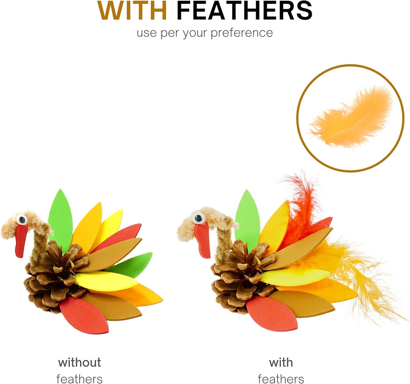 4E's Novelty Pinecone Turkey Craft Kit (4 Pack) – DIY Thanksgiving Crafts for Kids, Teens & Adults, Classroom Fall Arts & Crafts Activity, Individually Wrapped Kits, Table Centerpiece Decorations