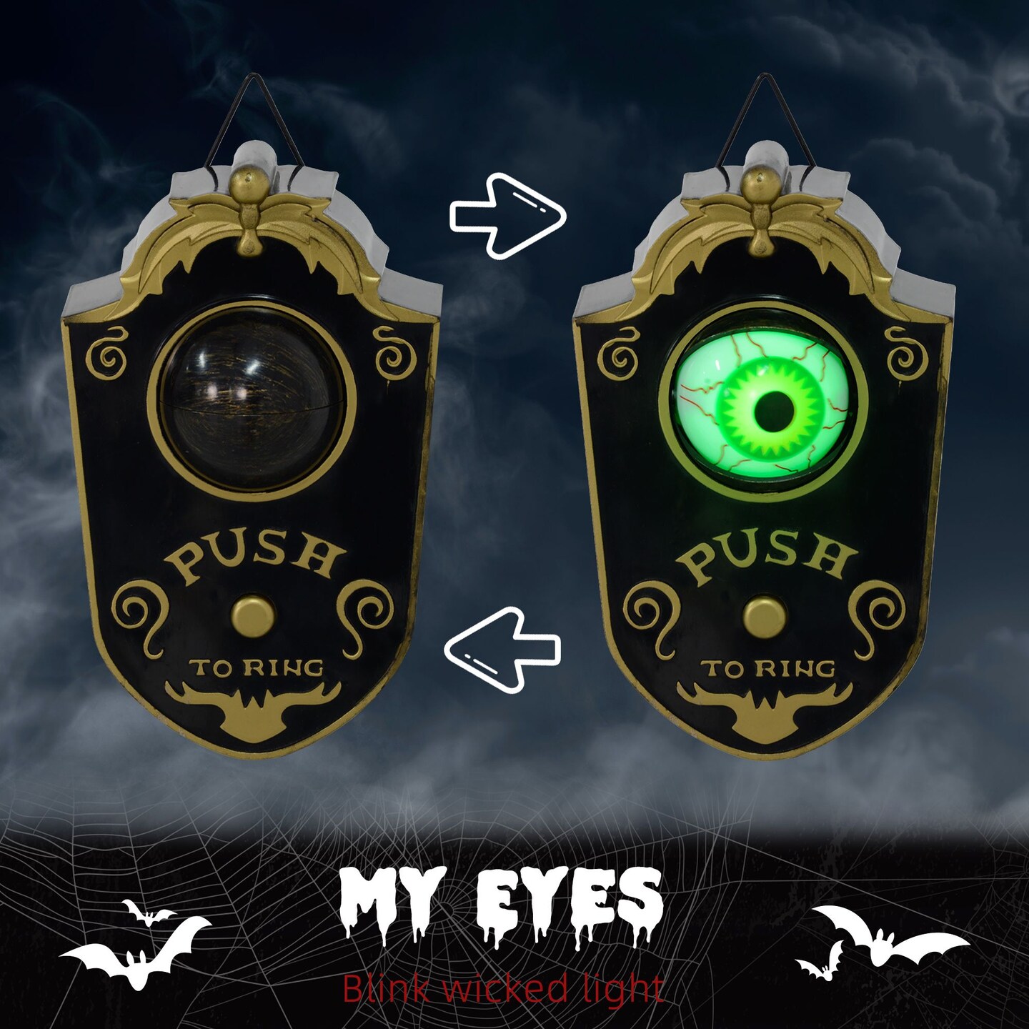 7.1&#x22; Doorbell with Simulation Light-up Eyeball, Halloween Decoration Animatronic, Sound and Motion Activated for Party