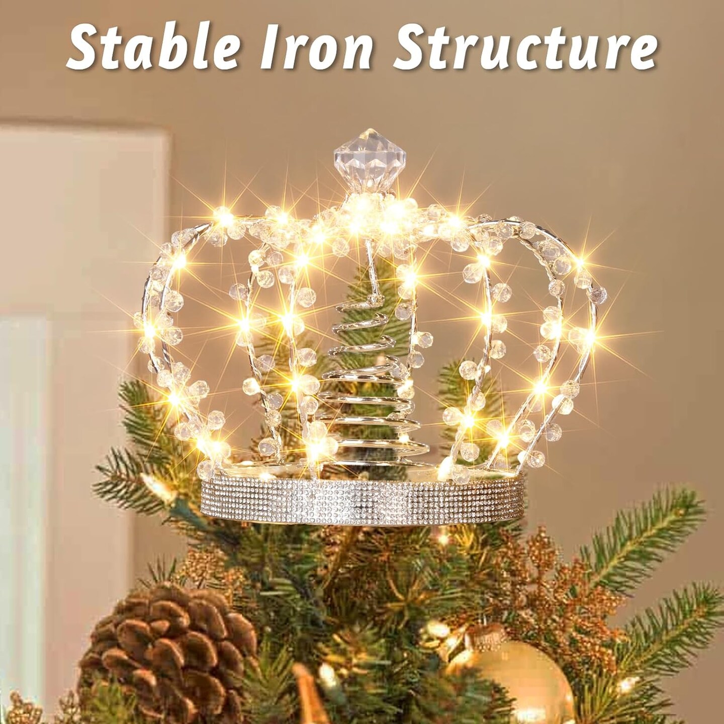 9.5*7.75 inch Christmas Jeweled Crown Tree Topper(Crown)
