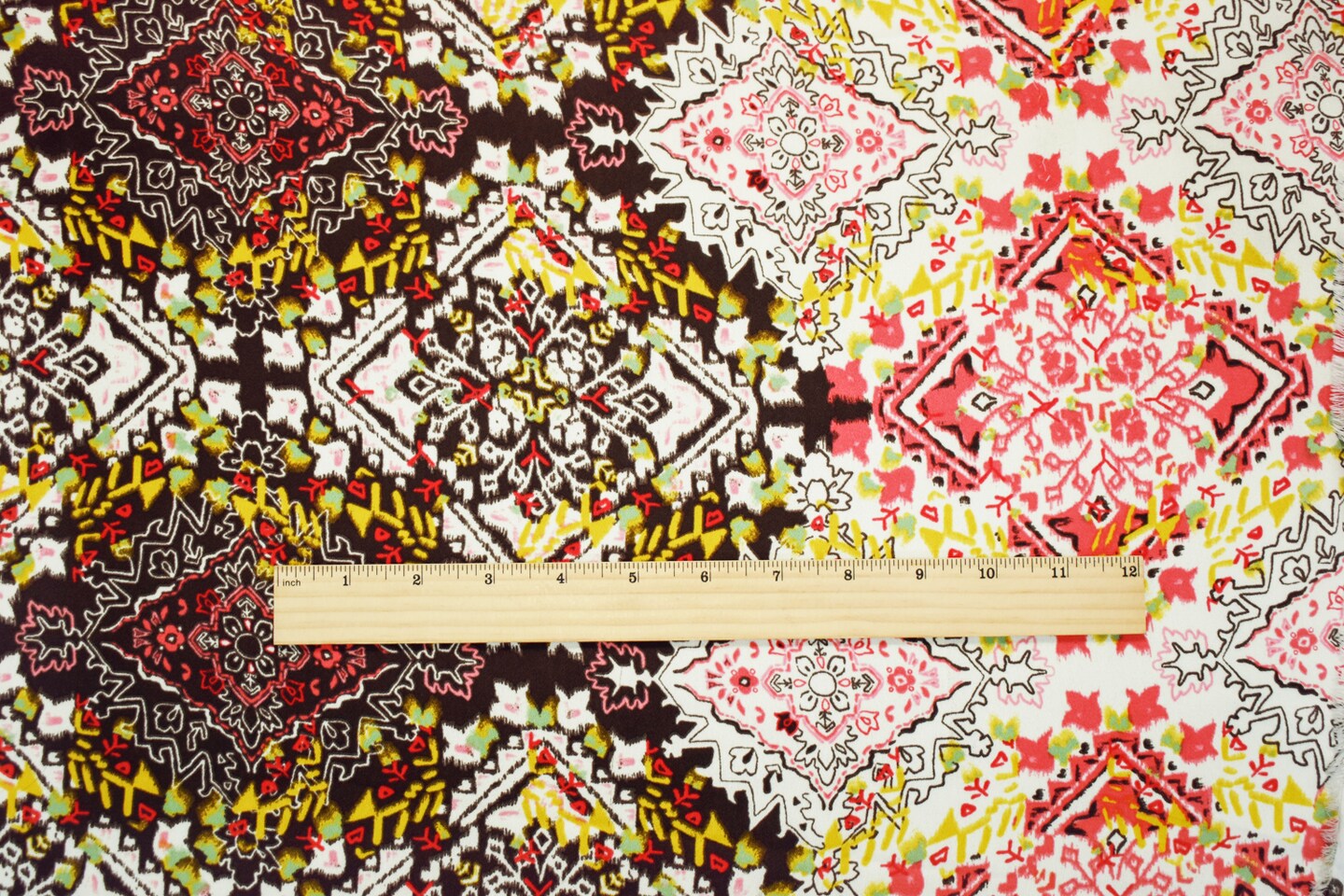 Orange-Brown-Multi Poly Aztec Printed Georgette Crepe Woven Fabric By the Yard