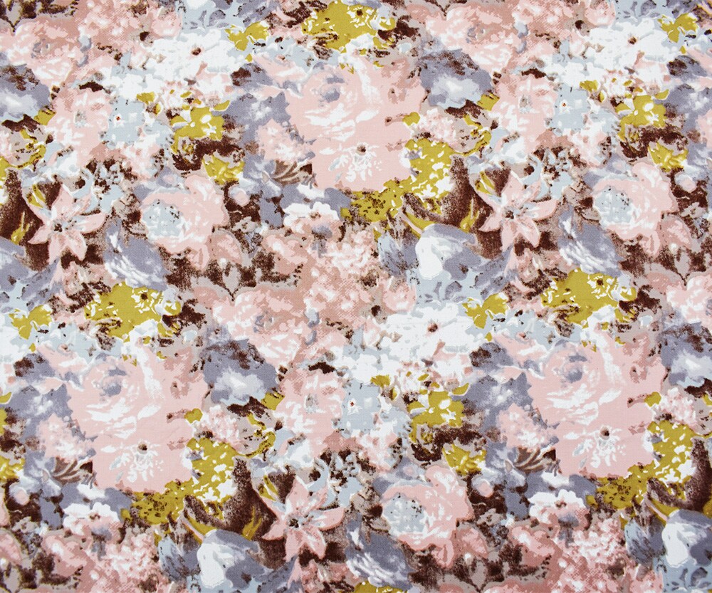 Light Pink-Multi Floral Printed Stretch Spandex Twill Sateen Woven Fabric By the Yard