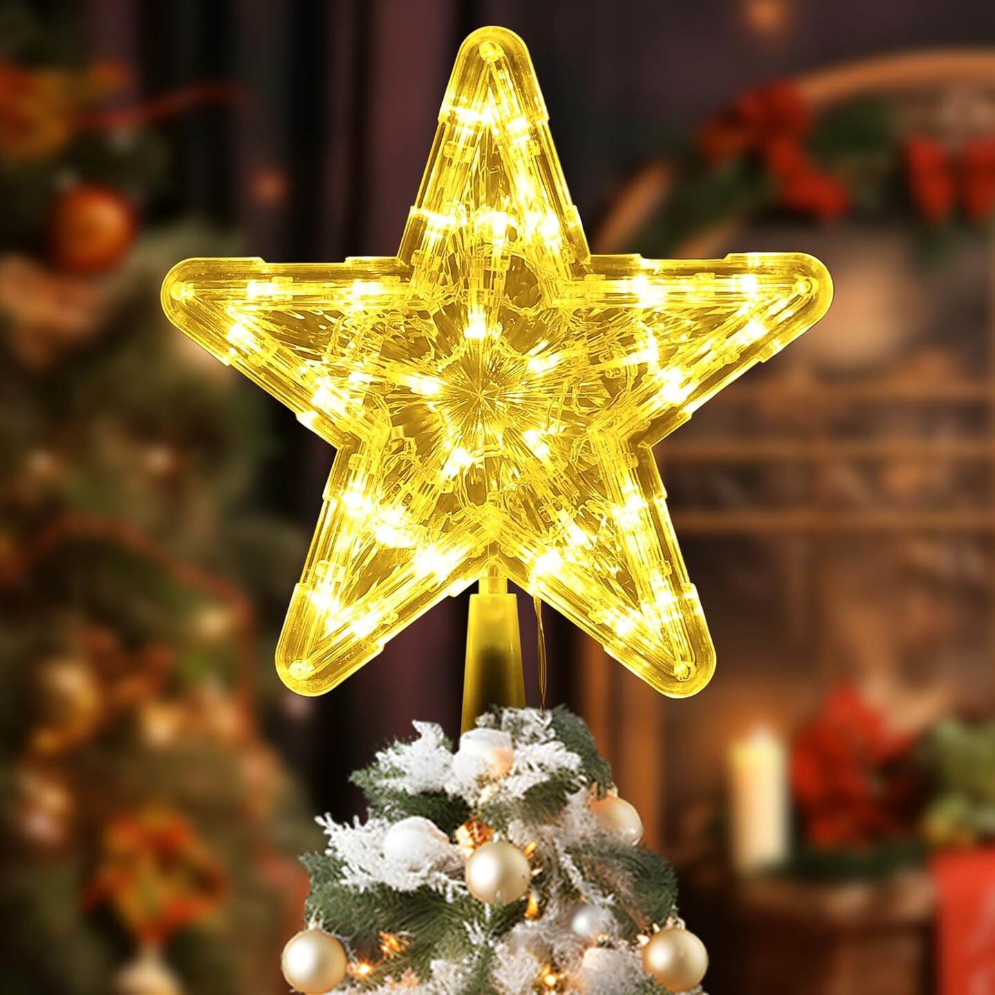 Christmas Tree Topper Lighted, 9 Inch Star-Shaped Tree Topper, Heavy-Duty Star-Shaped Decoration