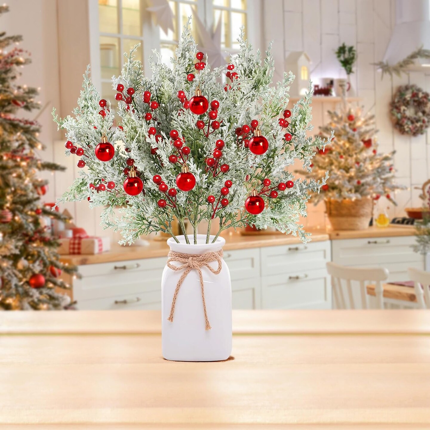 6 Pack Snowy Artificial Pine Branches Frosted Faux Cedar Spray(White)