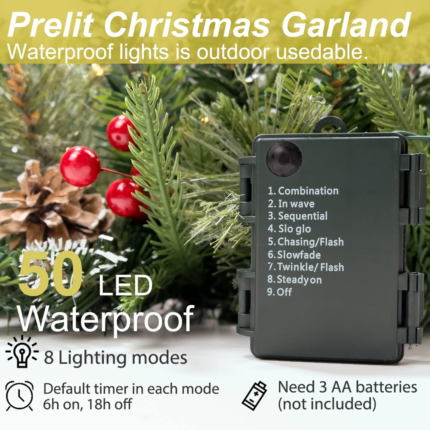 Christmas Snowy Garland - 9FT with 50 Lights