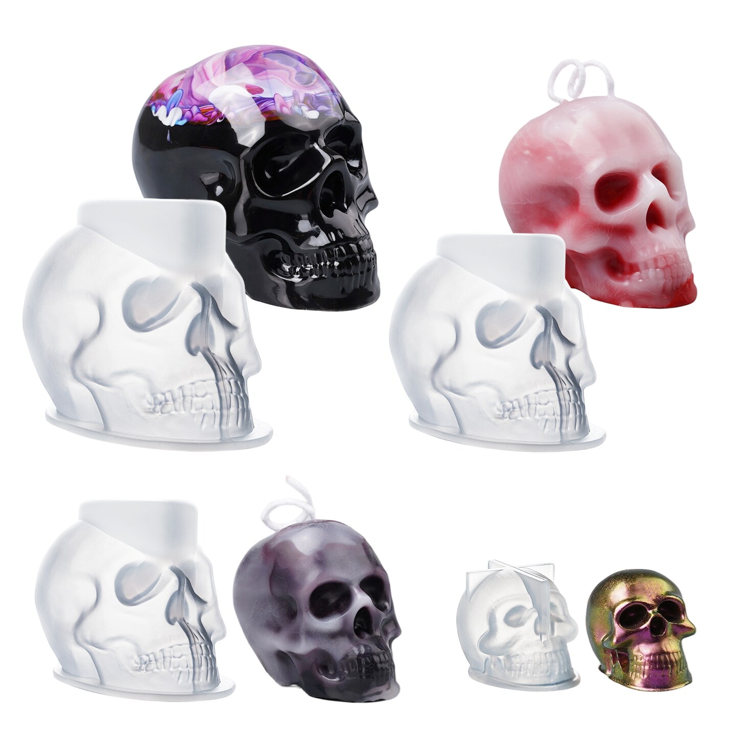 LET&#x27;S RESIN 3D Skull Resin Molds, 4 Sizes Set of Skull Silicone Molds for Epoxy Resin, Candle Wax, Soap, Clay, Key Chain Casting, Ideal Halloween Home Decoration and Gifts