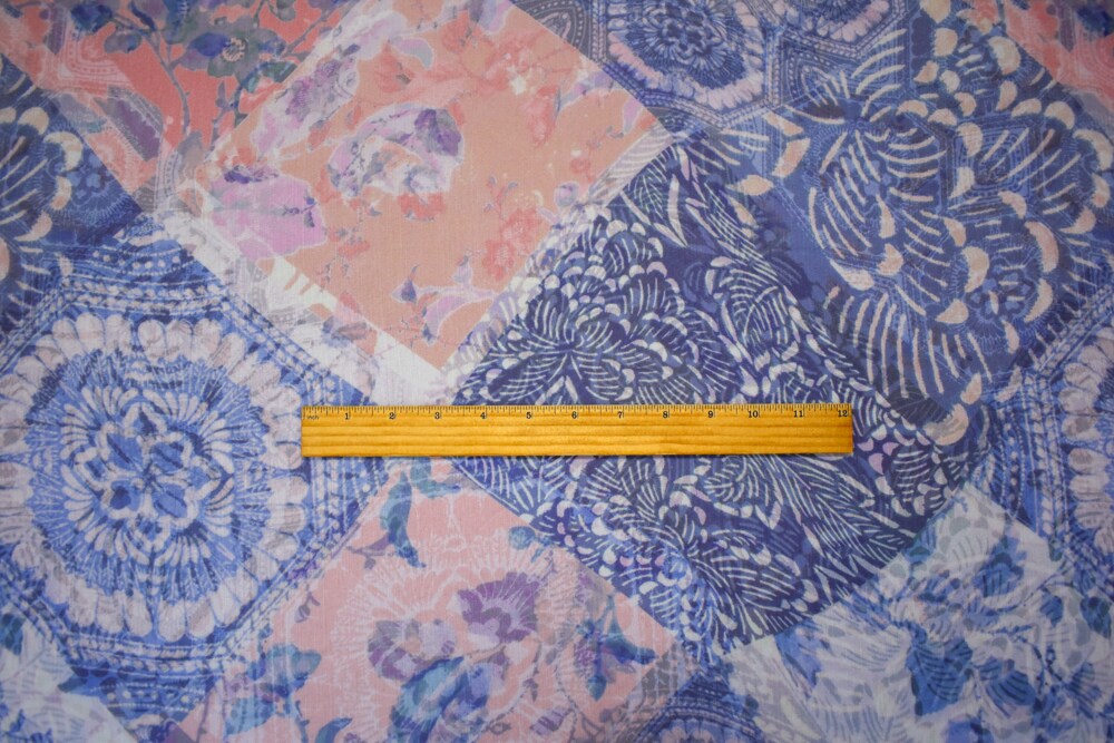 Pink-Blue-Multi Poly Ink Floral Printed Crinkle Yoryu Chiffon Woven Fabric By the Yard