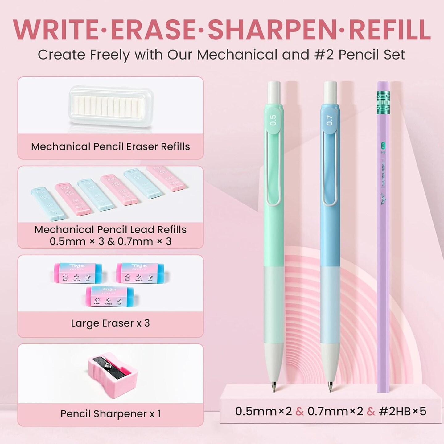 39-Piece Pastel School Supplies Set with Case – Highlighters, Gel Pens, Mechanical & Pencils (Pink)