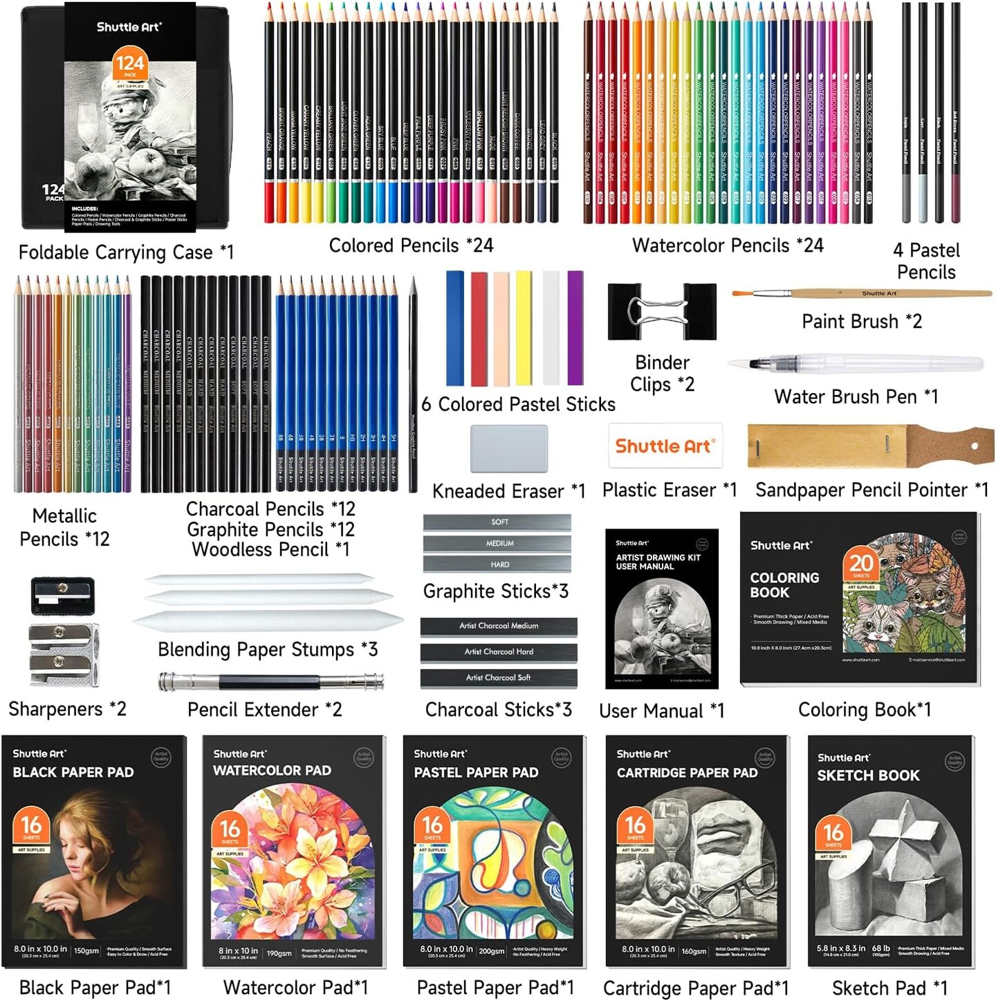 124 PCS Drawing Kit with Sketch, Pencils &#x26; Art Supplies