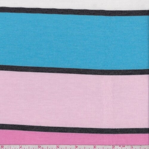 Aqua/Pink Stripe Baby French Terry Knit Fabric By the Yard