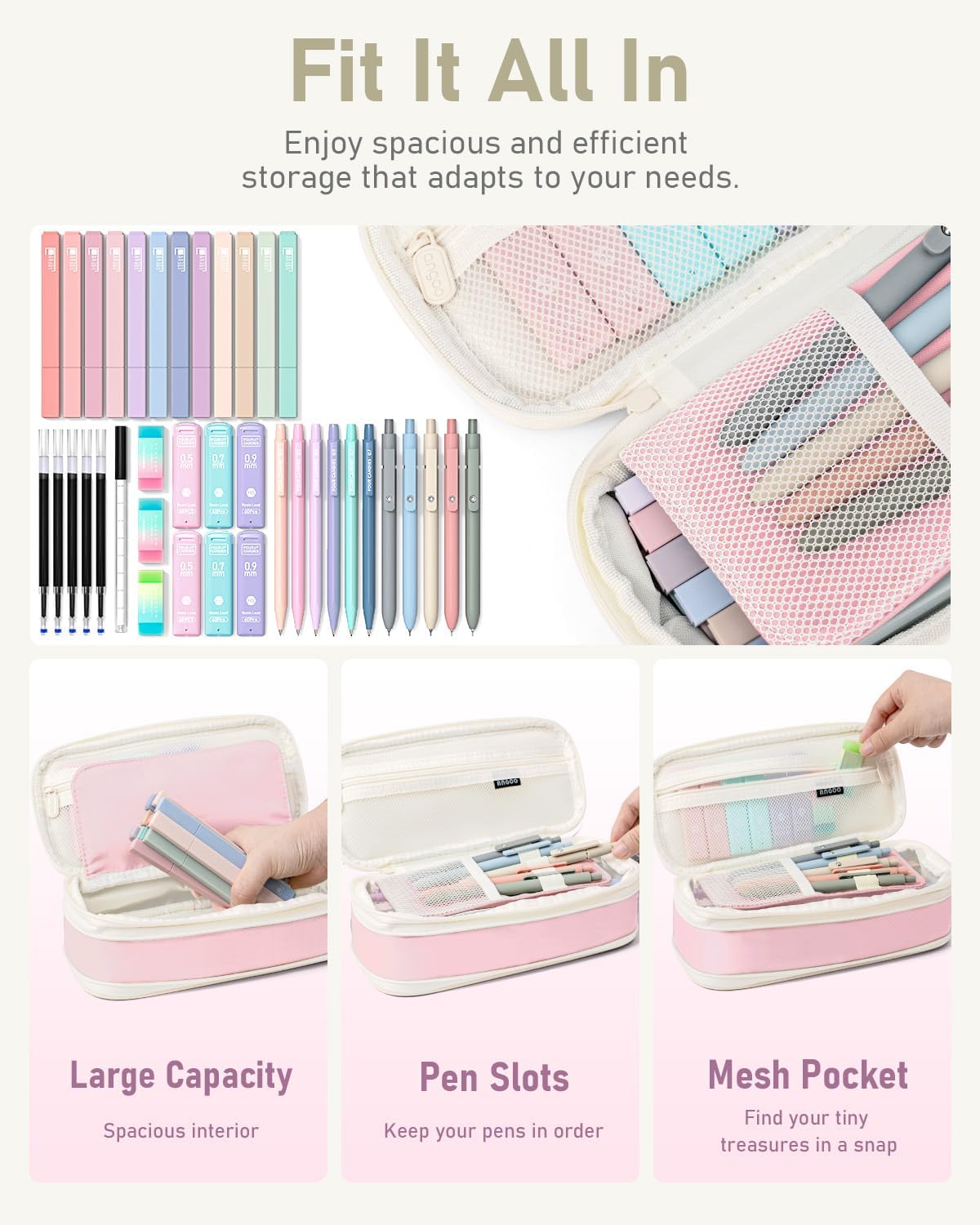 39 PCS Aesthetic School Supplies with Cute Pen Case, 12 Pastel Highlighters (Pink)
