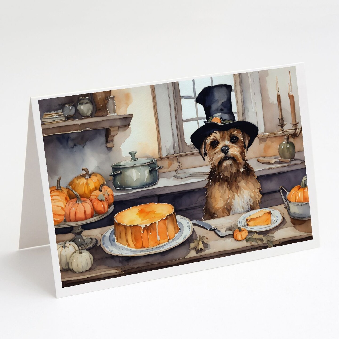 Edge Collections - 5" x 7" - Multicolor - Border Terrier Fall Pumpkins Kitchen Greeting Cards - 8 Pieces