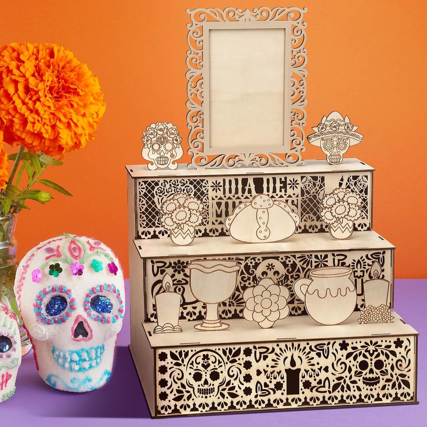 Dia De Los Muertos Decoration Dia De Los Muertos Ofrenda Altar Kit (Wood Color)