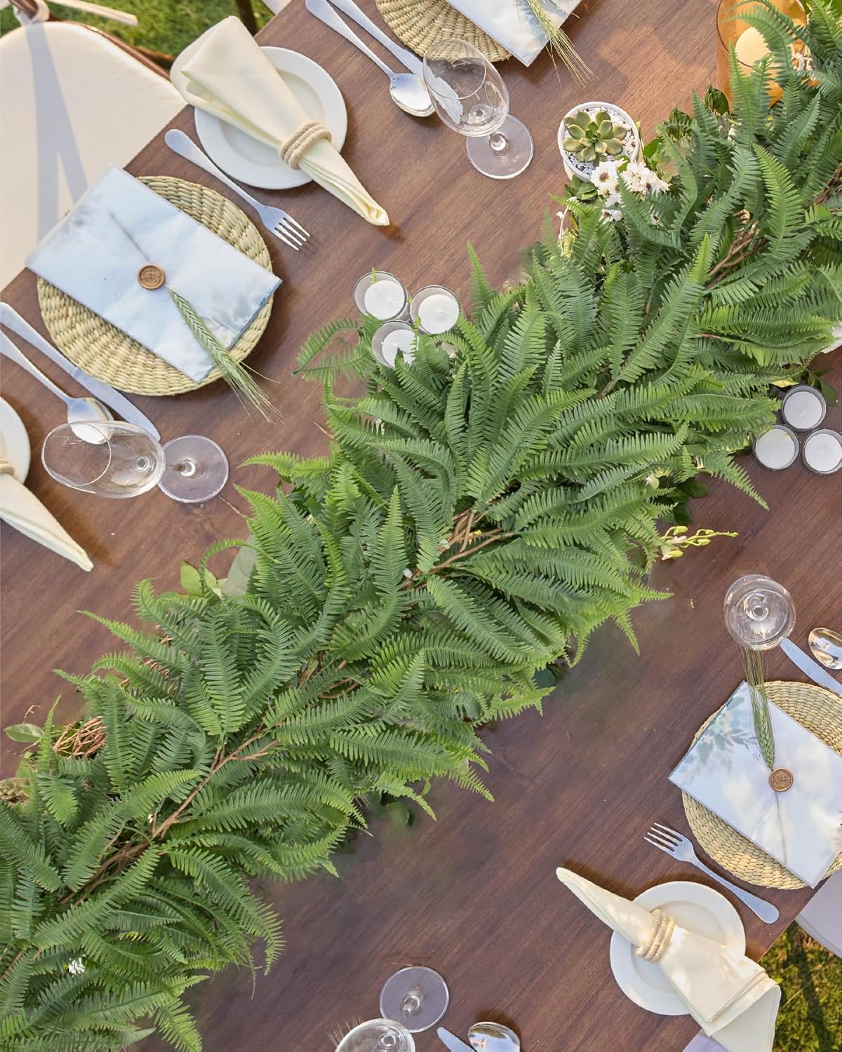 Long Greenery Garland Boston Fern Floral Garland for Door Mantle Decorations, Lush Realistic Spring Summer Artificial Garland for Home Farmhouse Indoor Decor
