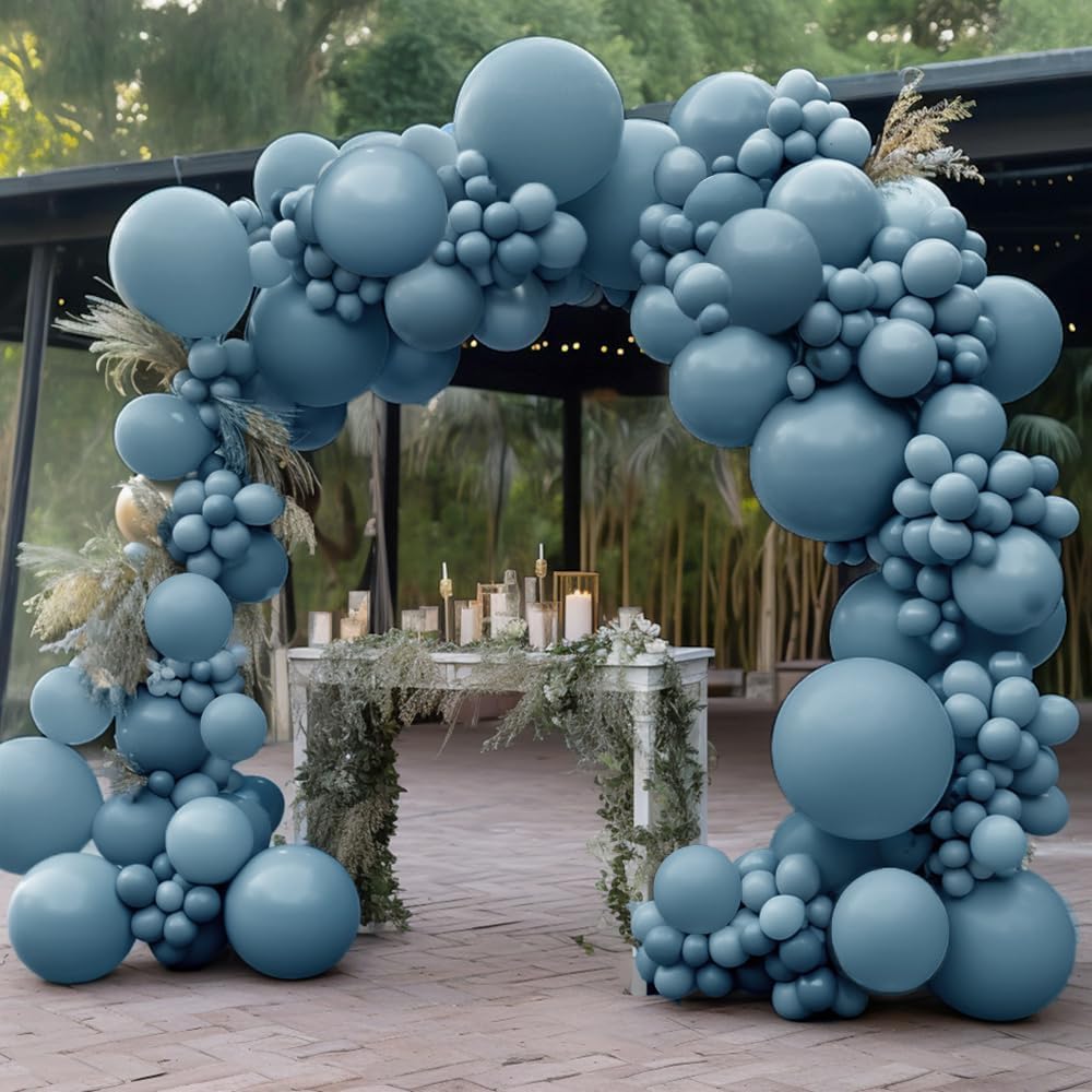 Dusty Blue Balloon Double Stuffed Slate Baby Blue Balloons Different Sizes 18/12/5 Inch Pastel Light Latex Arch Kit for Birthday Baby Shower Gender Reveal Decorations