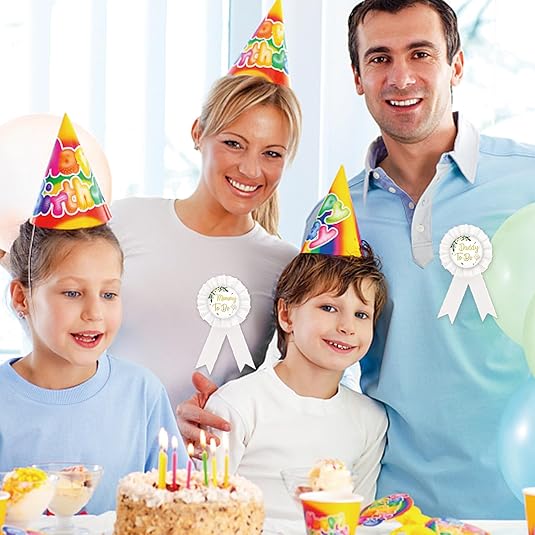 Mom To Be Tinplate Badge Pin, Baby Shower/Gender Reveal Button Pins, Daddy To Be Button Pin, White Rosette Mom To Be Button