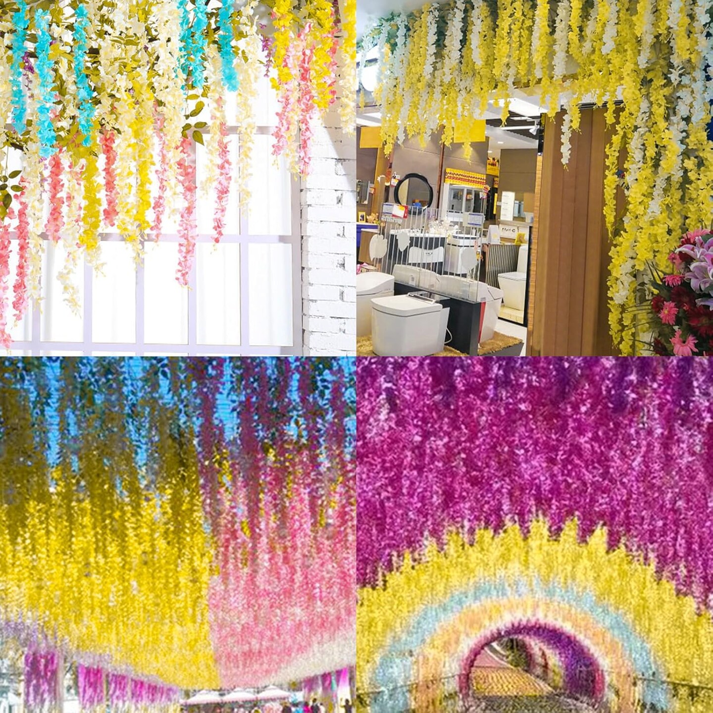 24 Pack Yellow Wisteria Artificial Flower Garland – Hanging Silk Vines for Home, Garden, Party, Wedding Backdrop & Arch Décor