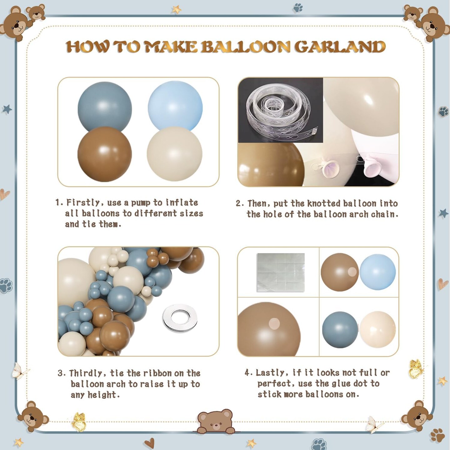 Brown Blue Balloon Arch Kit 138 Pcs Bear Baby Shower Decorations Include Brown Beige Blue Balloons