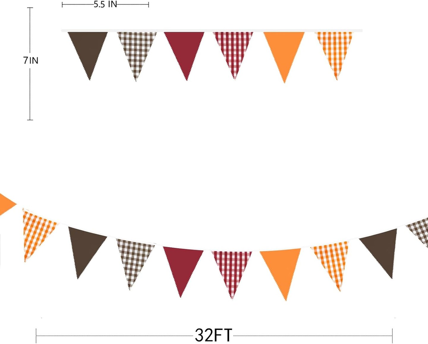 Herfst Oranje Vlaggenslinger 10 M – 36 Driehoekige Stoffen Vlaggen, Voor Thanksgiving, Bruiloft En Feest
