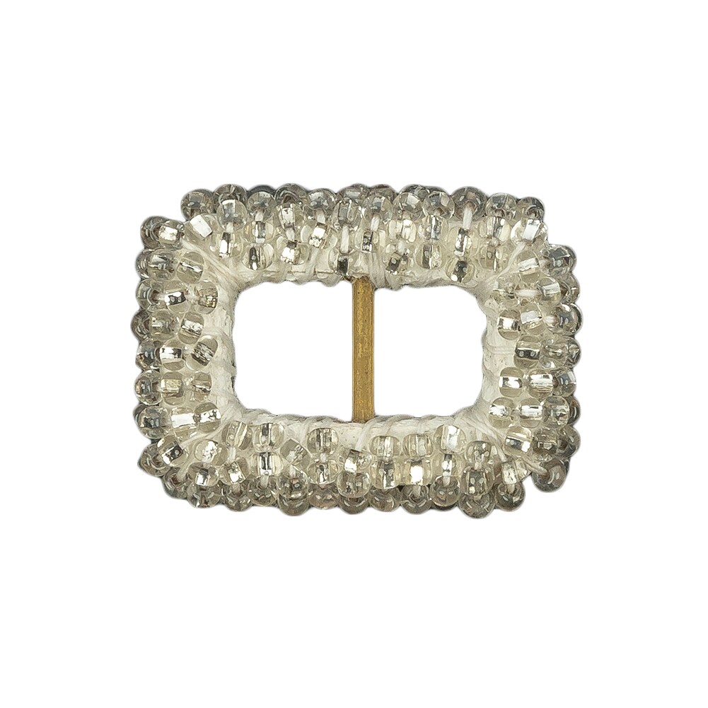 Vintage Silver Lined Beaded Rectangular Slider Brass Bar Adjustable Strap 0.875 x 1.125 Inch