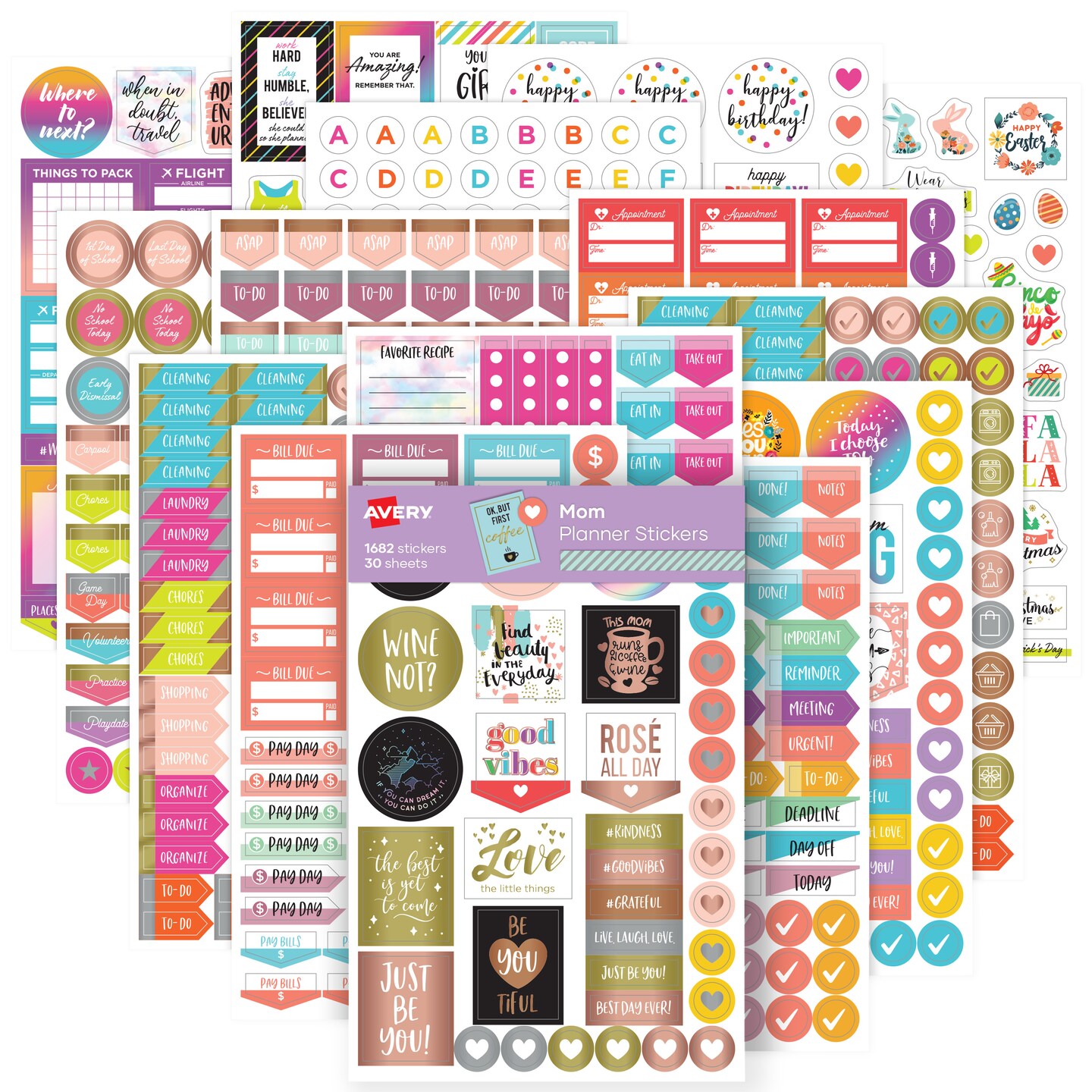 Avery Mom Planner Stickers Pack, 1,682 Stickers, Calendar Stickers, Decorate Planners and Journals (6780)
