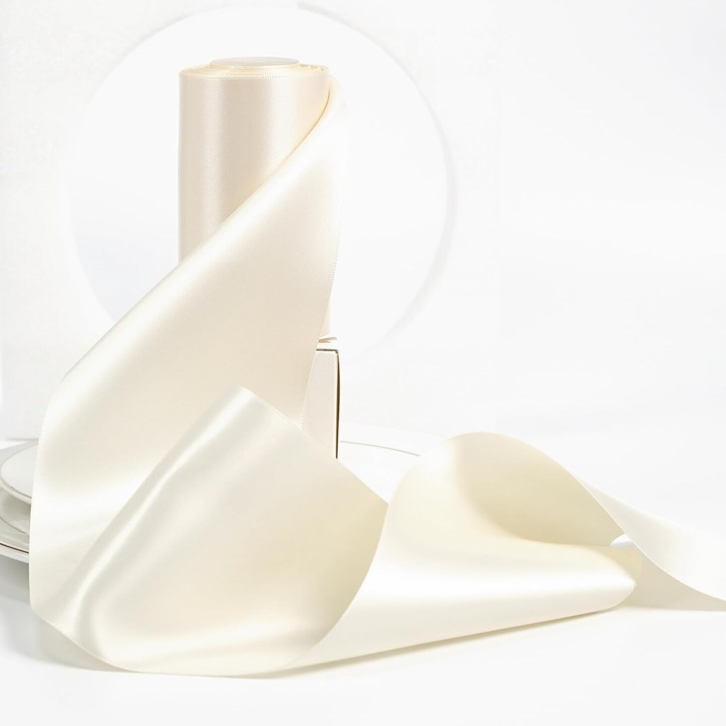 4 inch Wide Satin Ribbon Ivory Ribbon Solid Color (10 Yards/Roll)