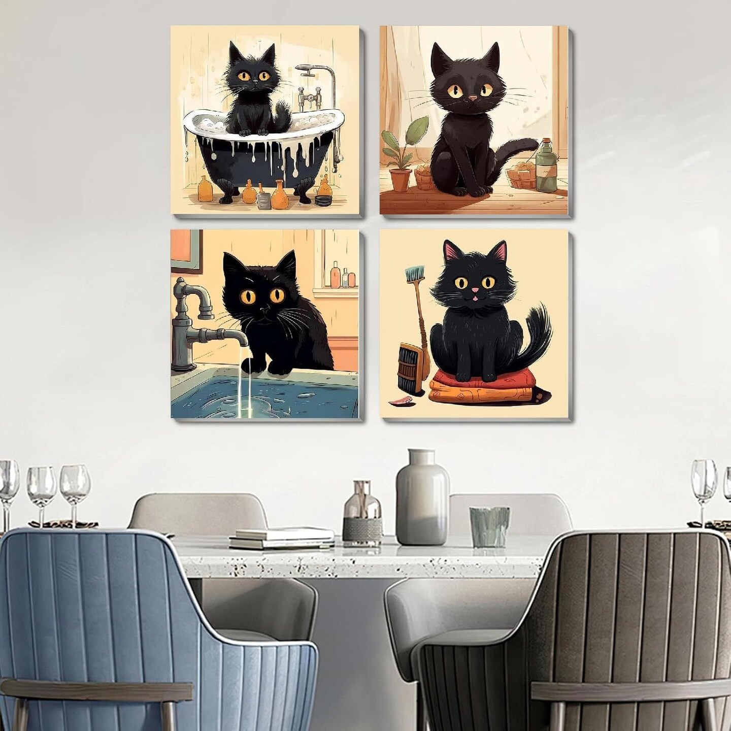 Pack Cute Cat Easy Framed Adults Paint by Numbers Kits, (8 x 8 Inch)